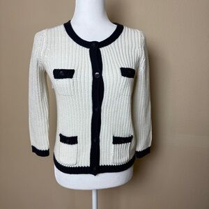 Old Navy Women's White and Navy Cardigan- Small